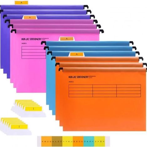Dossiers Suspendus A4 - Bureau - Lot de 12 - 4 Couleurs - Inserts en Carte - Taille 244x314 mm (1/4)