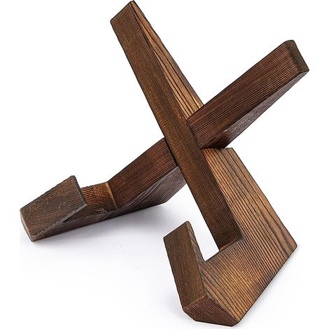 Support à assiettes en bois gris anthracite 16,5 cm présentoir décoratif stable pour cadres livres disques vinyle style rustique (1/5)