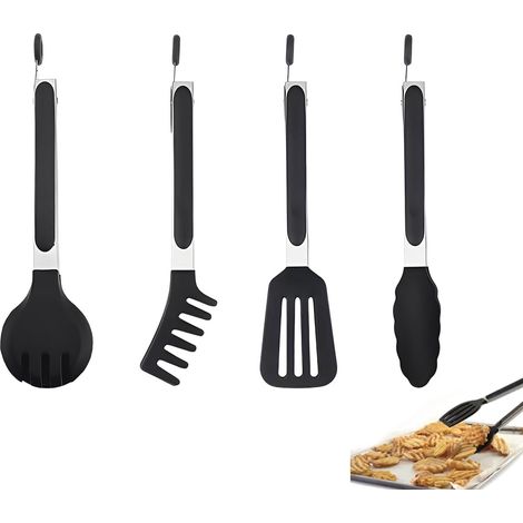 4 Pieces 26 cm Stainless Steel Kitchen Tongs Stainless Steel Food Grade Silicone BPA Free with Kitchen Tongs Anti-Burning and Non-Slip, Machine Washable (1/5)