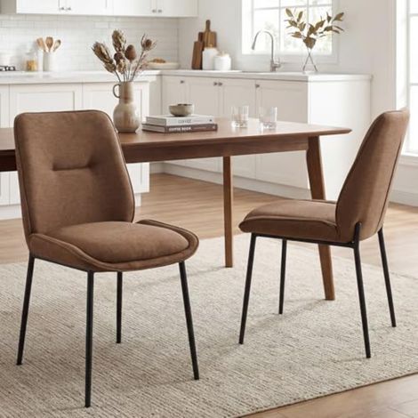 Wahson Dining Chairs Set of 2, Chenille Upholstered Kitchen Chairs with Metal Legs, Modern Style for Dining Room, Kitchen and Bedroom, Brown (1/5)