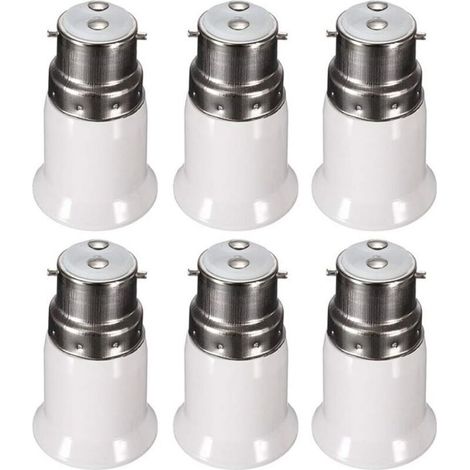 B22 to E27 Adapter Socket for LED Bulb, AC 230V, Conversion Adapters to Go From B22 to E27, Screw Bayonet Socket, Pack of 6 - RW Bulb Base Adapter.