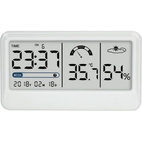 Higrómetro digital, medidor electrónico de temperatura y humedad con pantalla LCD de fecha y hora, termómetro-higrómetro de interior con soporte para invernaderos - Crezuo