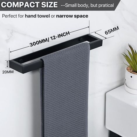Porte Serviettes , Porte Serviettes Murale Anneau Porte Serviettes Adhésif sans Perçage, Support Serviettes Noir en Acier Inoxydable, 30cm (1/2)