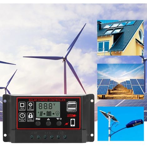 Contrôleur de charge solaire 30A avec affichage numérique, instrument photovoltaïque, régulateur intelligent (1/5)