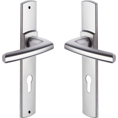 Set de Poignée de Porte sur Plaque SCULT - Version Clé I pour Porte Palière, Entraxe 195 mm - Pose Facile - en Zamak - Vis Extérieures Invisibles - Chrome Velours (1/5)