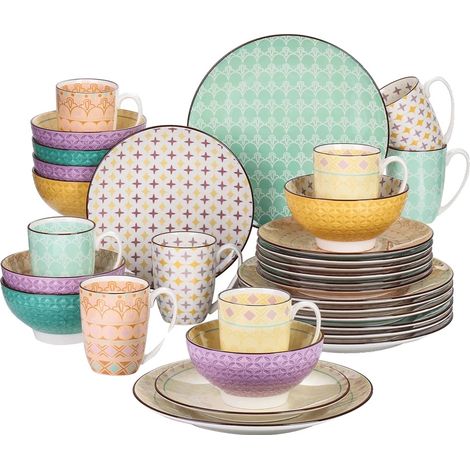 Juego de vajilla de porcelana de 32 piezas, diseño elegante. (1/2)