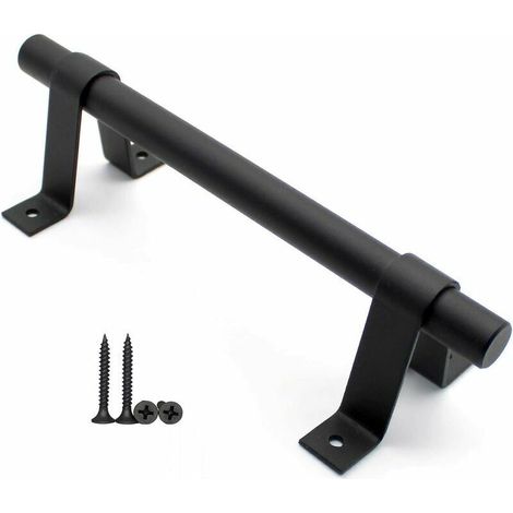 Poignée de porte de grange, poignée de porte en acier au carbone massif noir de 198 mm de long, poignées de porte coulissantes pour placard de chambre à coucher de cuisine,