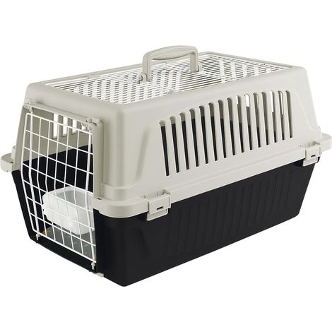 1 - Caisse de transport - Panier pour animaux - Toit ouvrable - Plastique recyclé et grille en acier - Pour chat et chien jusqu&39à 5 kg - Noir - 32,5x48x29 cm (1/5)