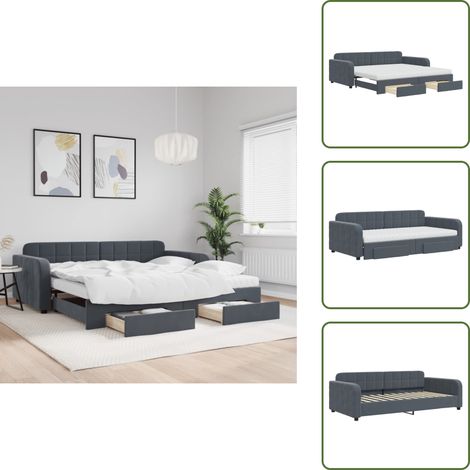 The Living Store Tagesbett Ausziehbar mit Schubladen Dunkelgrau 100x200 cm Samt - Schlafsofa (1/5)