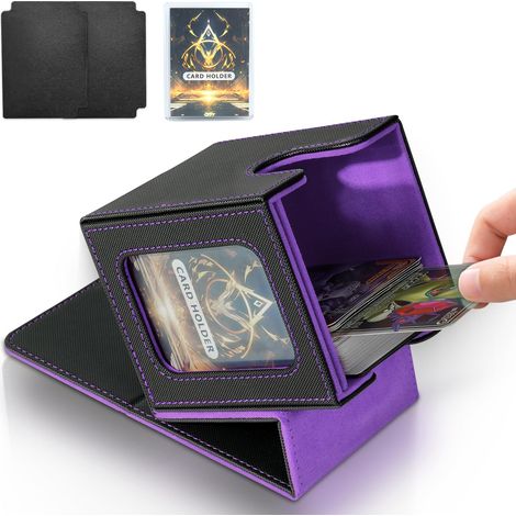 Boîte de jeu de cartes pour MTG Commander, boîte à cartes TCG, boîte de rangement magnétique en cuir PU pour cartes à collectionner, peut contenir 100 cartes à double pochette, noir et violet (1/5)