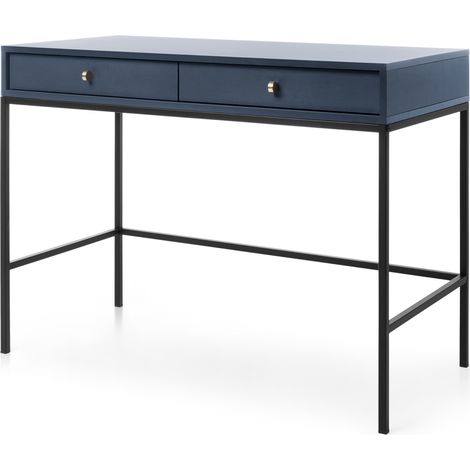Coiffeuse MONCTON - Bleue - Poignées Métalliques - 2 Tiroirs - Largeur 104 cm, Hauteur 77 cm, Profondeur 50 cm (1/5)