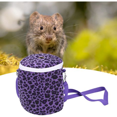 Grand sac de transport portable en peluche courte pour hamster, hérisson, cochon d'Inde, léopard violet, à une seule épaule. Sac de couchage chaud pour les déplacements. (1/5)