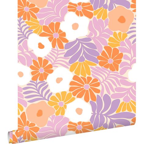 papier peint fleurs dans le style Matisse blanc et multicolore - ESTAhome (1/5)