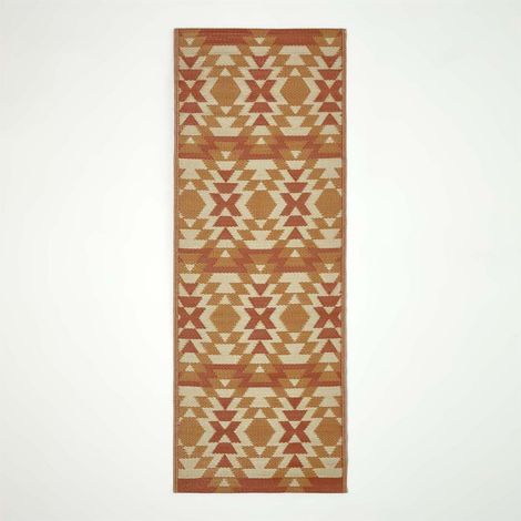 HOMESCAPES Outdoor Teppich-Läufer Anya 75 x 200 cm - Ethno-Muster, rot-orange (1/5)