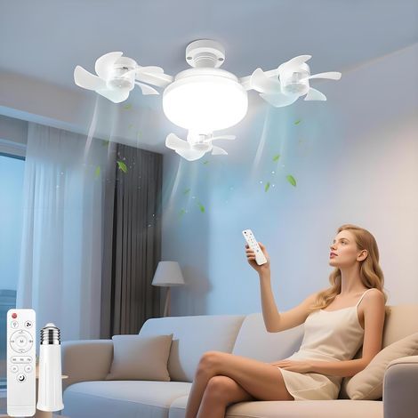 Ventilateur de Plafond avec Lumière et Telecommande, Petit Dimmable Ventilateur LED avec Douille E27, Lustre Ventilateurs de Plafond pour Petite Chambre Salon Cuisine, 3 Vitesses, Timing, 50W - 2100LM (1/5)