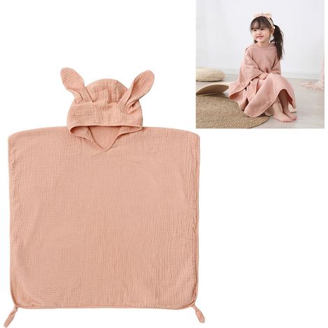 Kapuzenbadetuch für Kinder, aus reiner Baumwolle, 4-lagig, saugfähig, tragbar, antikrosa, mit Hasenohren. (1/5)