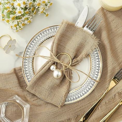 Ensemble de 12 serviettes en lin : serviettes en coton tissé à la main, polyvalentes, de 17x17 pouces. Pour table de dîner, mariage, Noël et fêtes, couleur marron (1/4)
