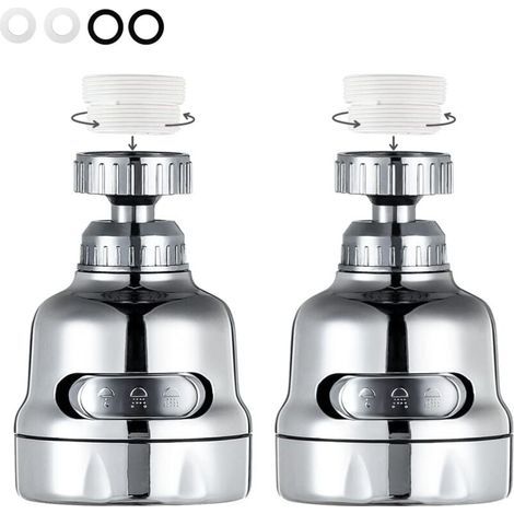 Aeratore per rubinetto girevole a 360 gradi, testa del rubinetto del lavello della cucina regolabile in 3 modalità, cromato (confezione da 2) (1/4)