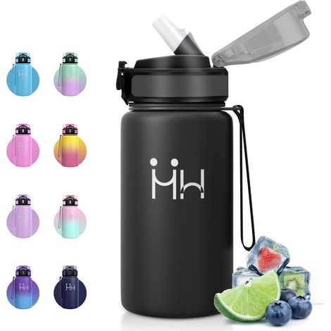 Gourde Inox 500ml, Gourde Isotherme avec Paille, Étanche et sans BPA, Double Paroi Isolante, Légère et Résistante, Bouteille D'eau pour l'École, le Camping, Randonnée (1/5)