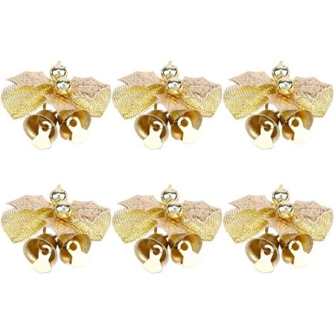 Lot de 6 arches de Noël avec clochettes, mini nœuds papillon, décorations artisanales, cadeaux, arches pour sapin de Noël (doré) (1/5)