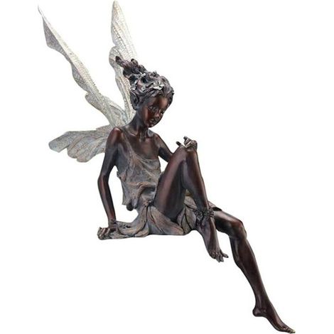 Statue De Jardin Fée - Résine Extérieure Résistante Aux Intempéries - Pour Pelouse Fontaine Et Terrasse - Hauteur 17 Cm - Marron