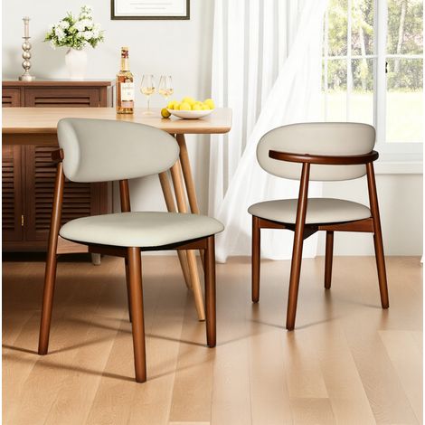 Set di 2 sedie da pranzo in rovere, schienale ergonomico, piedini antiscivolo, bianco e noce (1/5)