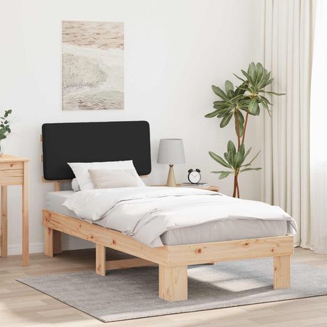 Estructura de Cama con Cabecera Tapizada Negro 90 x 190 cm