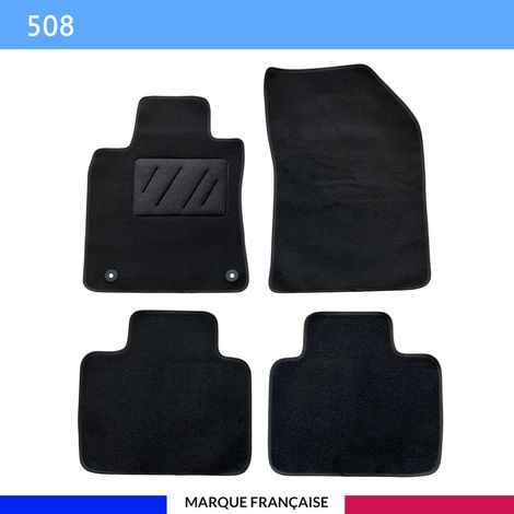 Tapis de sol voiture - Sur mesure pour  Peugeot 508 dès 10/2018 - Moquette Antidérapante - Clips et Scratch - 4 pièces (1/4)