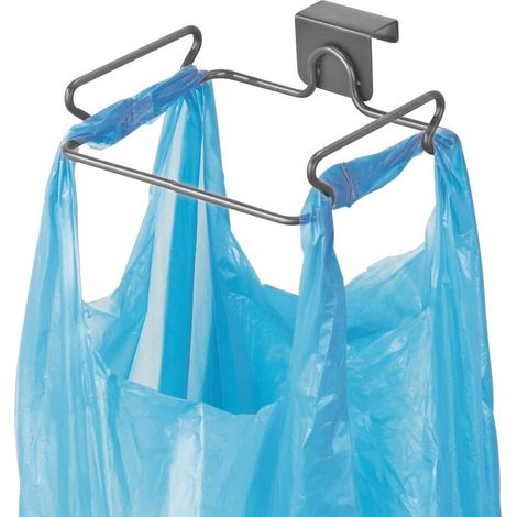 Petit bac à poubelle métallique à suspendre au-dessus d'un meuble, support pour sacs poubelle recyclables et réutilisables, idéal pour la cuisine, le garde-manger, le garage et la salle de bain - Gris (1/5)