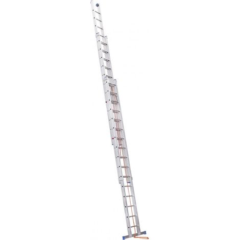 Hailo – Échelle coulissante à corde 3 plans 3x14 échelons 150 kg – Système poulie/corde pour réglage rapide – Sabots emboîtables pour sécurité
