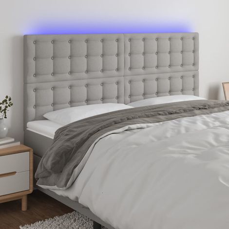 Tête de lit à LED Armoire de tête de lit Gris clair 180x5x118/128 cm Tissu 13049 (1/5)
