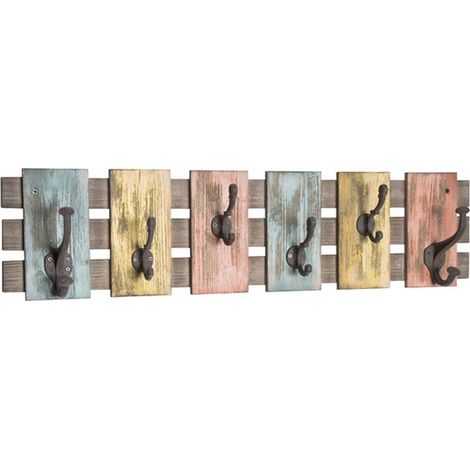 Patère murale en bois massif optique vintage - Dim : L81 x P 11 x H20 cm -PEGANE-
