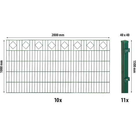 Dekor-DS-Mattenzaun-Set 1000 Karor.,20m,grün m.Comf-Pfosten