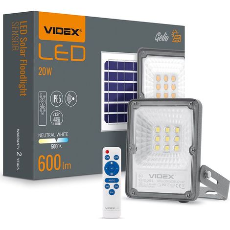 Foco solar LED con sensor de movimiento y mando a distancia, 600 lm, IP65, GELIO Videx (1/5)