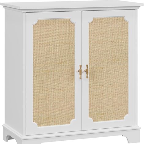 Buffet-Schrank mit dekorativen Rattantüren 80 x 38 x 86 cm weiß MODENUIT (1/5)