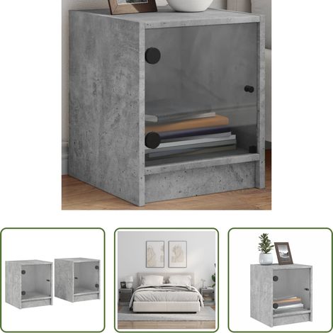 vidaXL Porte vitrée - Tables de chevet et portes vitrées 2 pcs gris béton 35x37x42 cm (1/5)