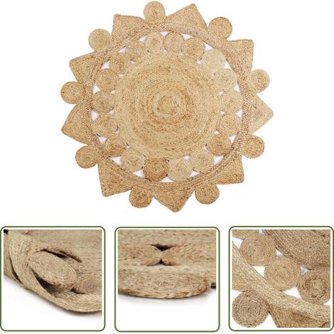 The Living Store Tapis fait à la main Jute tressée 150 cm - Tapis En Jute - Tapis Artisanal - Décoration Intérieure - Tapis Rond - Tapis Naturel (1/5)