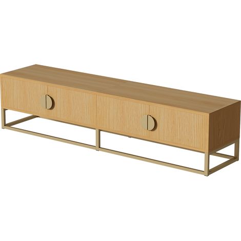 CAIziMeuble TV 180 cm à effet bois – buffet moderne, 4 portes, poignées demi-rondes (1/5)