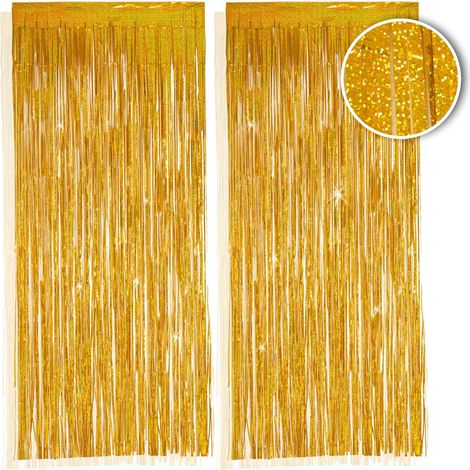 2 Rideau à franges, Or, 1x2,5m, Métallique, Fête, Nouvel An (1/5)