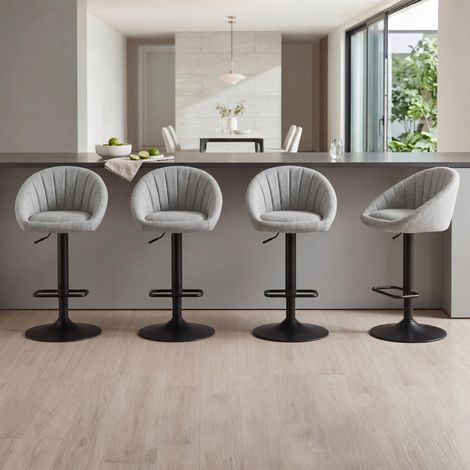 Wahson Tabourets de Bar Moderne Lot de 4, Chaise Bar en Tissu Réglable en Hauteur, Chaise Haute Cuisine Confortable, Tbourets Haut avec Repose-pied, Gris (1/5)