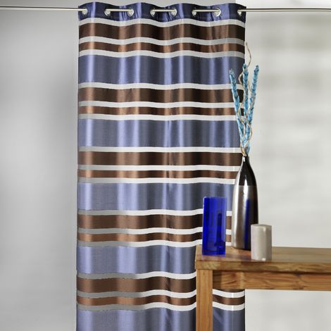 Voilage organza coloré aux rayures horizontales Bleu 140x240 cm (1/2)