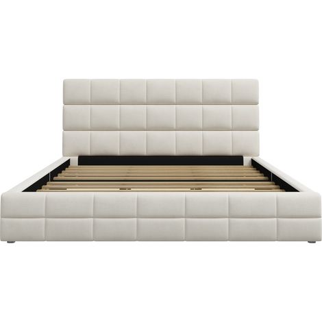 Letto a piattaforma imbottito 180 x 200 cm beige in velluto (1/5)