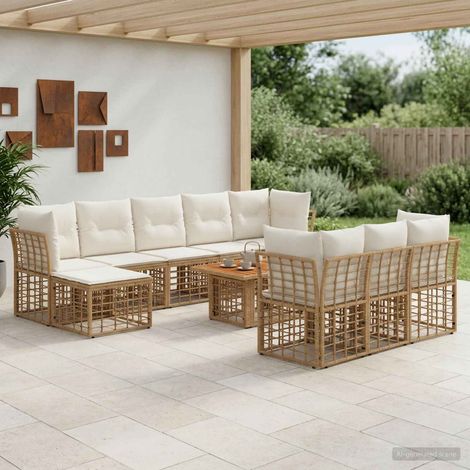 vidaXL Set Divano da Giardino 11 pz Naturale e Bianco Crema polyrattan (1/5)