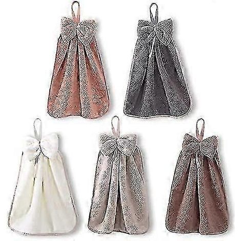 Lot de 5 serviettes avec boucles de suspension, idéal pour la salle de bain et la cuisine. (1/5)