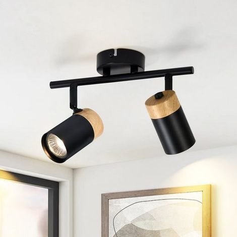 GBLY Deckenstrahler 2 Flammig Holz Deckenlampe - GU10 LED Deckenleuchte Schwarz Schwenkbar 330° Spotlight für Flur Garage Wohnzimmer Schlafzimmer Küche Ohne Leuchtmittel