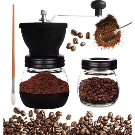Molinillo de café manual, molinillo de especias manual, frascos de vidrio, fresa de cerámica, tamaño de molienda ajustable, fácil de limpiar, compacto y portátil, juego de 3, acero inoxidable