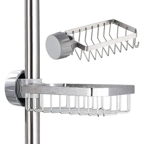 Jabonera para ducha - Soporte de aluminio espacial para champú y champú, no requiere perforación para varillas de 18-28 mm. (1/4)