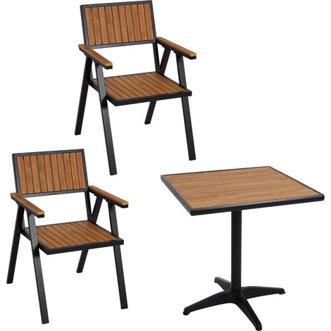 Set salottino esterno giardino HHG-861 alluminio aspetto legno tavolino con 2x sedie nero teak