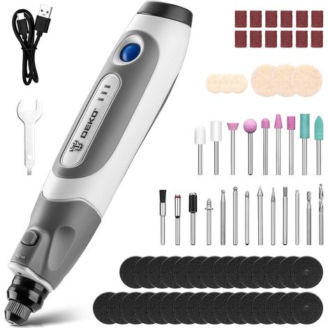 Outil Rotatif Multifonction: 3.6 V Gris Mini Ponceuse pour les petits projets de bricolage,Meuleuse électrique avec 70 accessoires pour sculpter,couper,poncer,meuler,polir,graver (1/5)