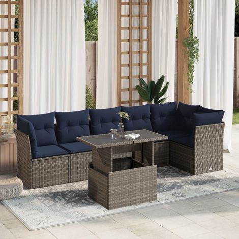 7-teiliges Gartensofa-Set mit Kissen, grau, Polyrattan (1/5)
